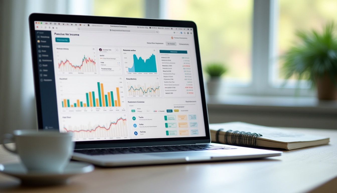 Dashboard displaying top passive income ideas for 2025 on a laptop