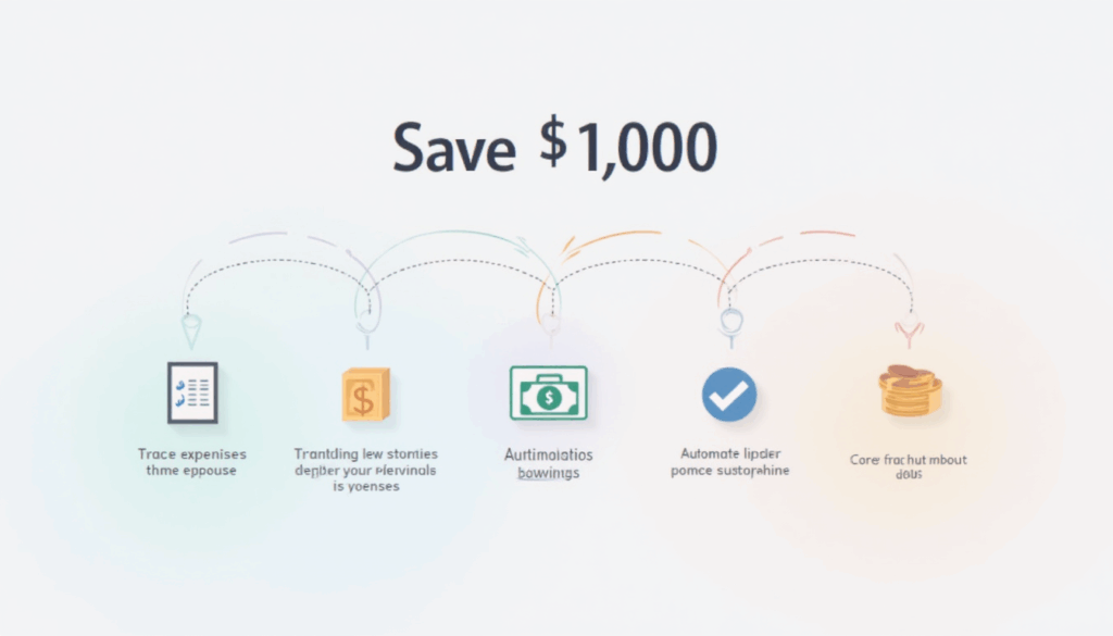 How to Save Your First $1,000 Fast: A Step-by-Step Guide for Financial Beginners showing-five-steps-to-save-1000