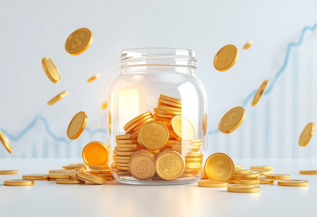 3D illustration of a glowing golden retirement nest egg