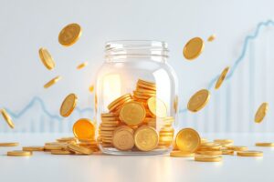 3D illustration of a glowing golden retirement nest egg