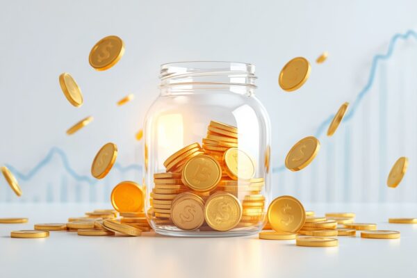 3D illustration of a glowing golden retirement nest egg