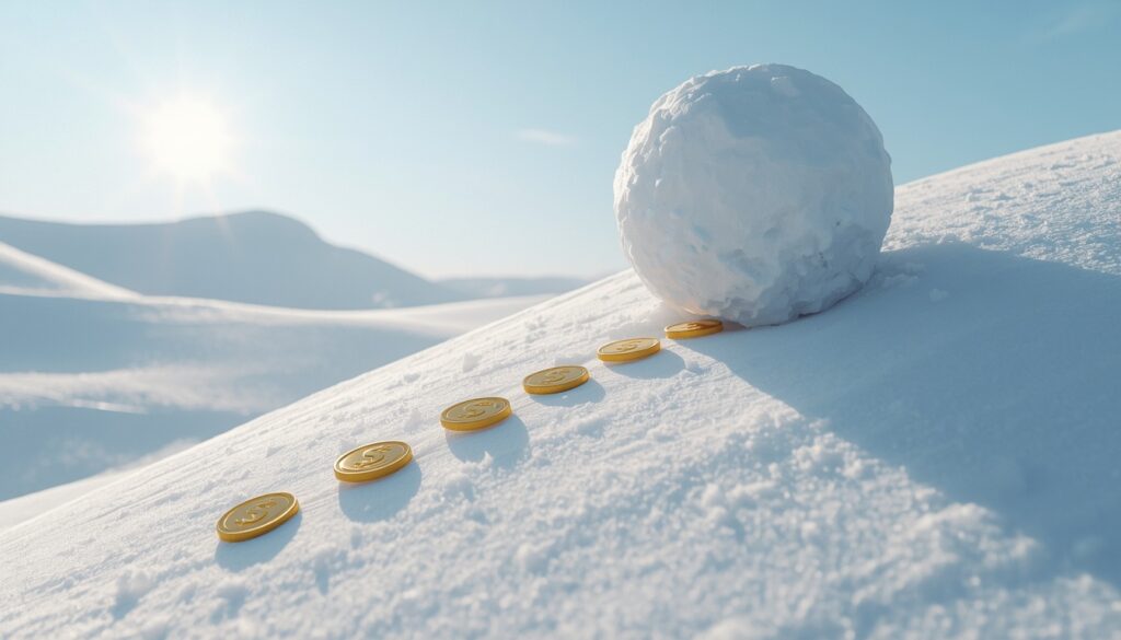 3D render of a snowball rolling down a hill
