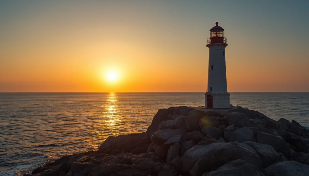 A serene, beautiful sunrise over a calm, vast ocean