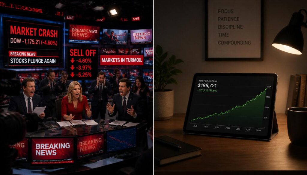 A split-screen conceptual image