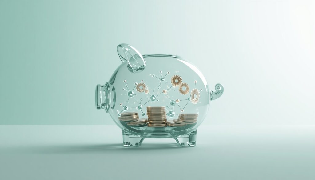 futuristic, transparent glass piggy bank
