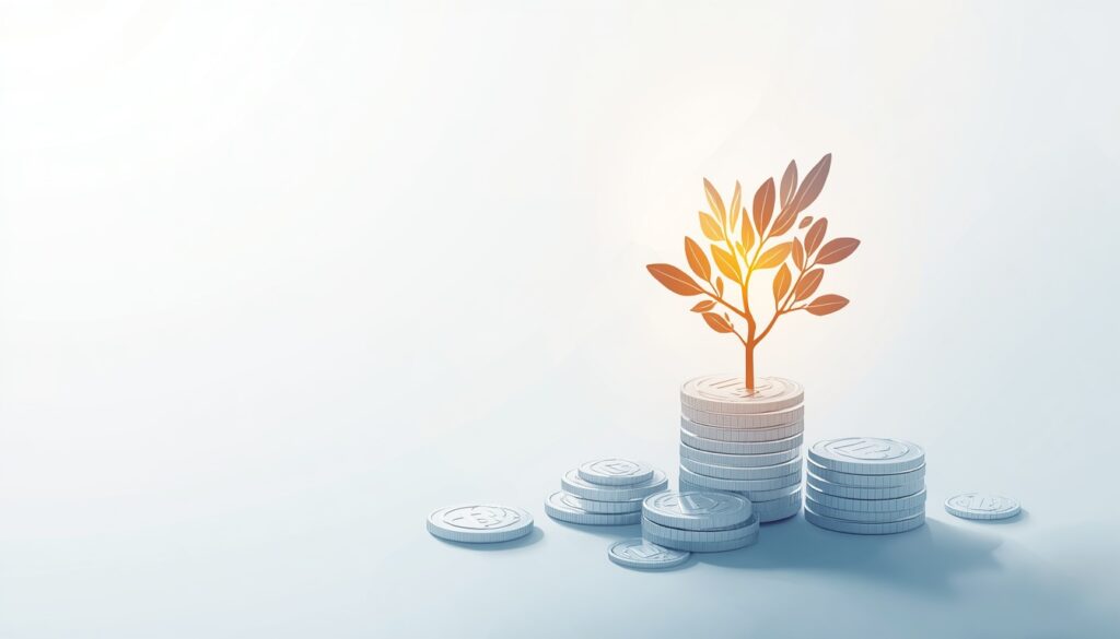 glowing tree growing out of a stack of financial coins