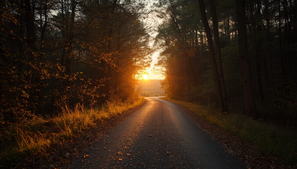 landscape shot of a winding, well-paved path