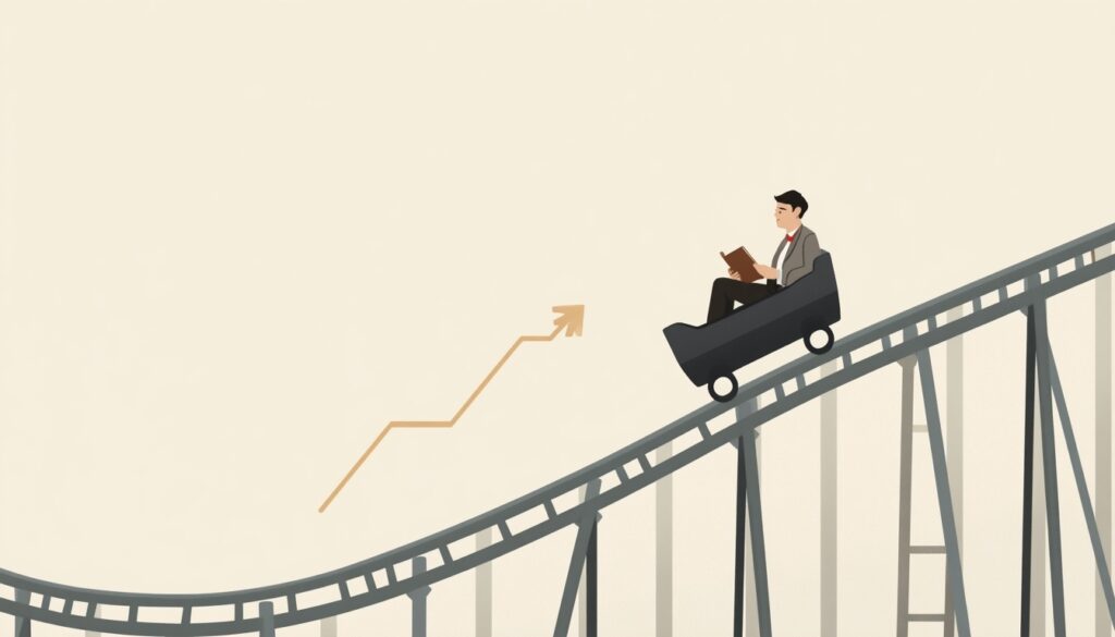 A_balanced_visual_showing_a_roller_coaster_track_with_a_small_upward_arrow_at_th