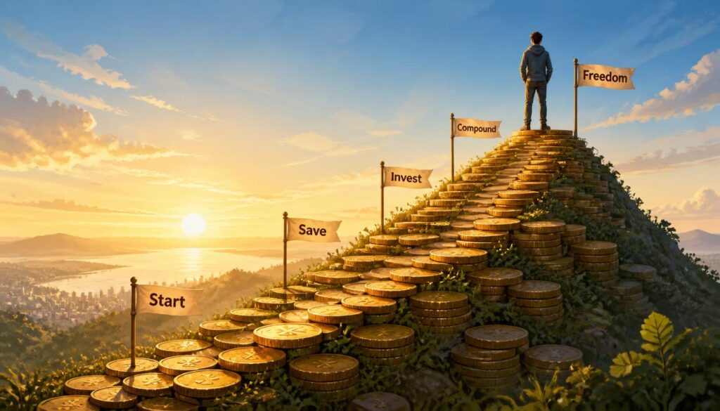 A_serene_wide-angle_illustration_of_a_person_standing_at_the_top_of_a_gently_ris-0