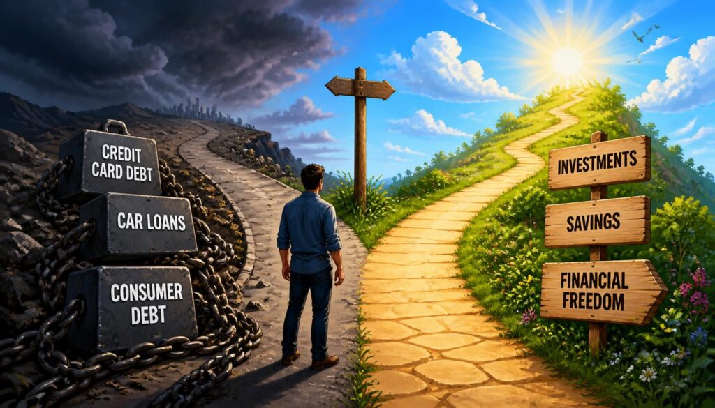 A visual metaphor showing two paths diverging