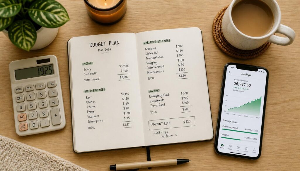 A_minimalist_flat-lay_photograph_of_a_clean_desk_with_a_budgeting_notebook_open_-0