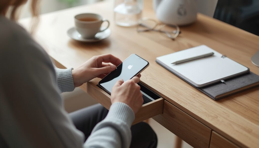 Person practicing a digital detox by putting away their smartphone to avoid impulse shopping triggers