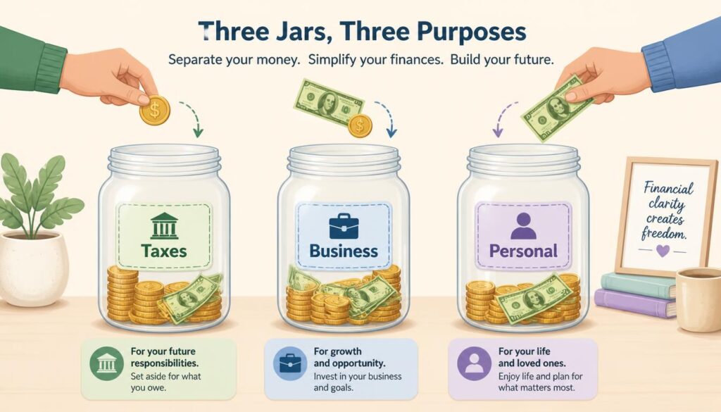illustration showing three separate glass jars labeled