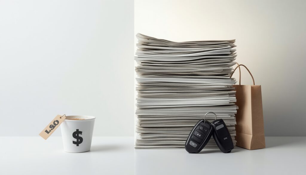 A visual comparison showing the minor impact of small daily purchases versus the major impact of housing, transport, and food expenses