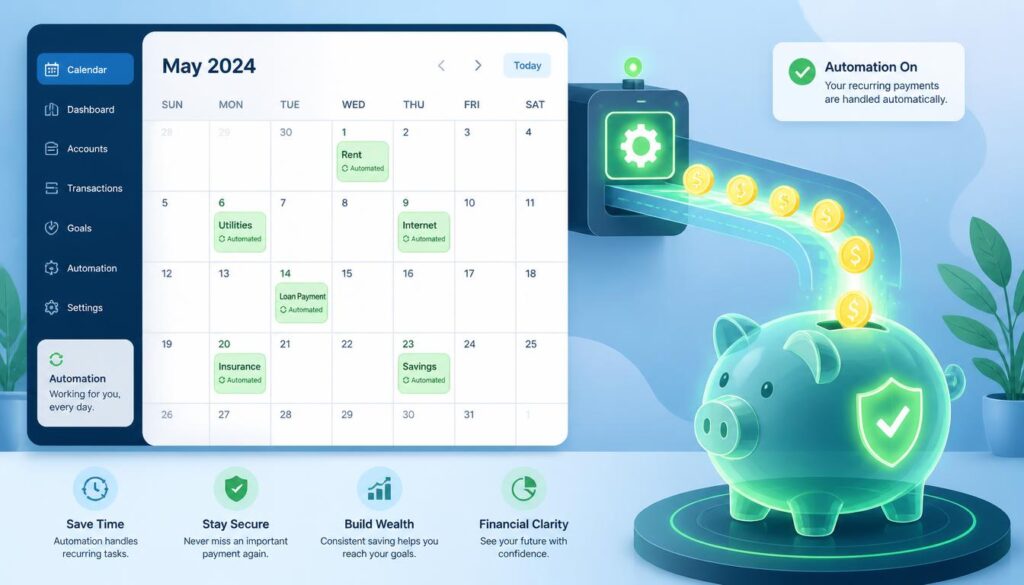 An illustration representing the automation of bill payments and savings transfers to reduce decision fatigue