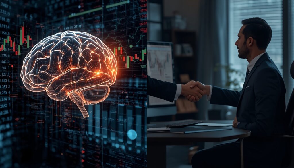 Comparison between digital algorithmic investing and human financial advisor.