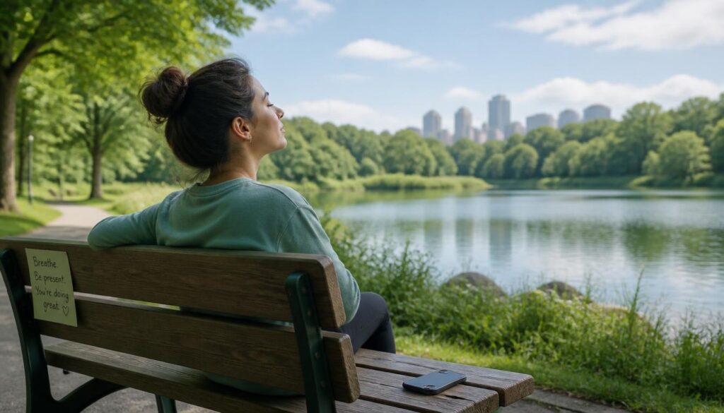 Mindful spending and avoiding emotional triggers by taking a peaceful break instead of making impulse purchases