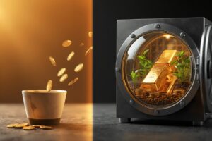 The Latte Factor Challenge concept showing small daily coffee expenses transforming into long-term wealth and financial growth