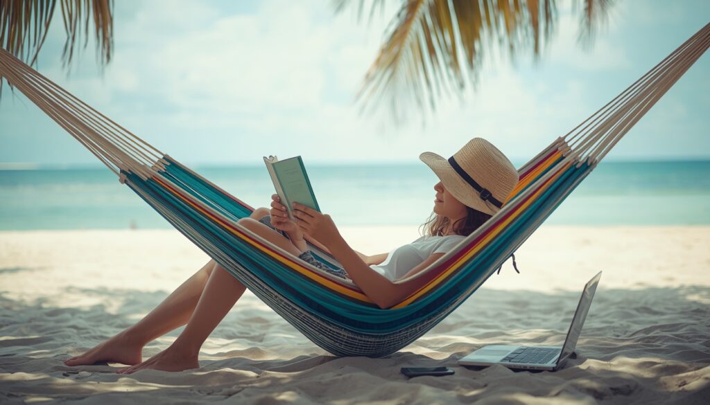 financial freedom mindset represented by a person relaxing in a hammock, enjoying time autonomy and personal independence
